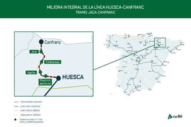 El Gobierno autoriza la renovación integral del tramo Jaca-Canfranc por un valor estimado de más de 37 millones de euros