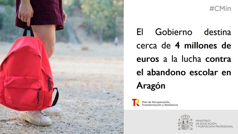 El Gobierno destina cerca de 4 millones de euros a la lucha contra el abandono escolar en Aragón