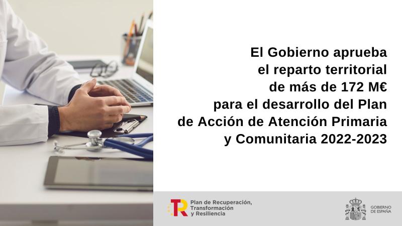 El Gobierno destina más de 29,4 millones de euros a Cataluña para el desarrollo del Plan de Acción de Atención Primaria y Comunitaria 2022-2023