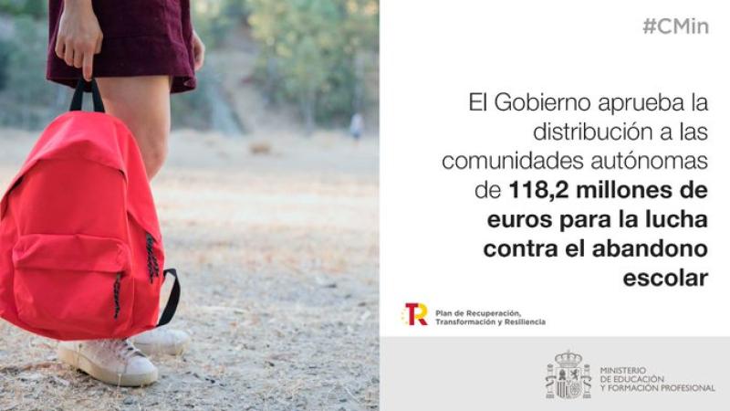 El Gobierno destina más de 11,2 millones de euros a la lucha contra el abandono escolar en la Comunitat Valenciana