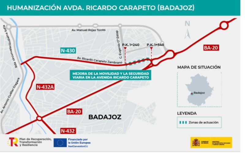 Mitma licita por 1,5 millones de euros las obras de humanización de la Avenida
Ricardo Carapeto en Badajoz