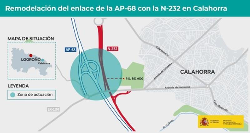 Transportes licita por 427.474 euros la redacción del proyecto de remodelación del enlace de la AP-68 y la N-232, en Calahorra